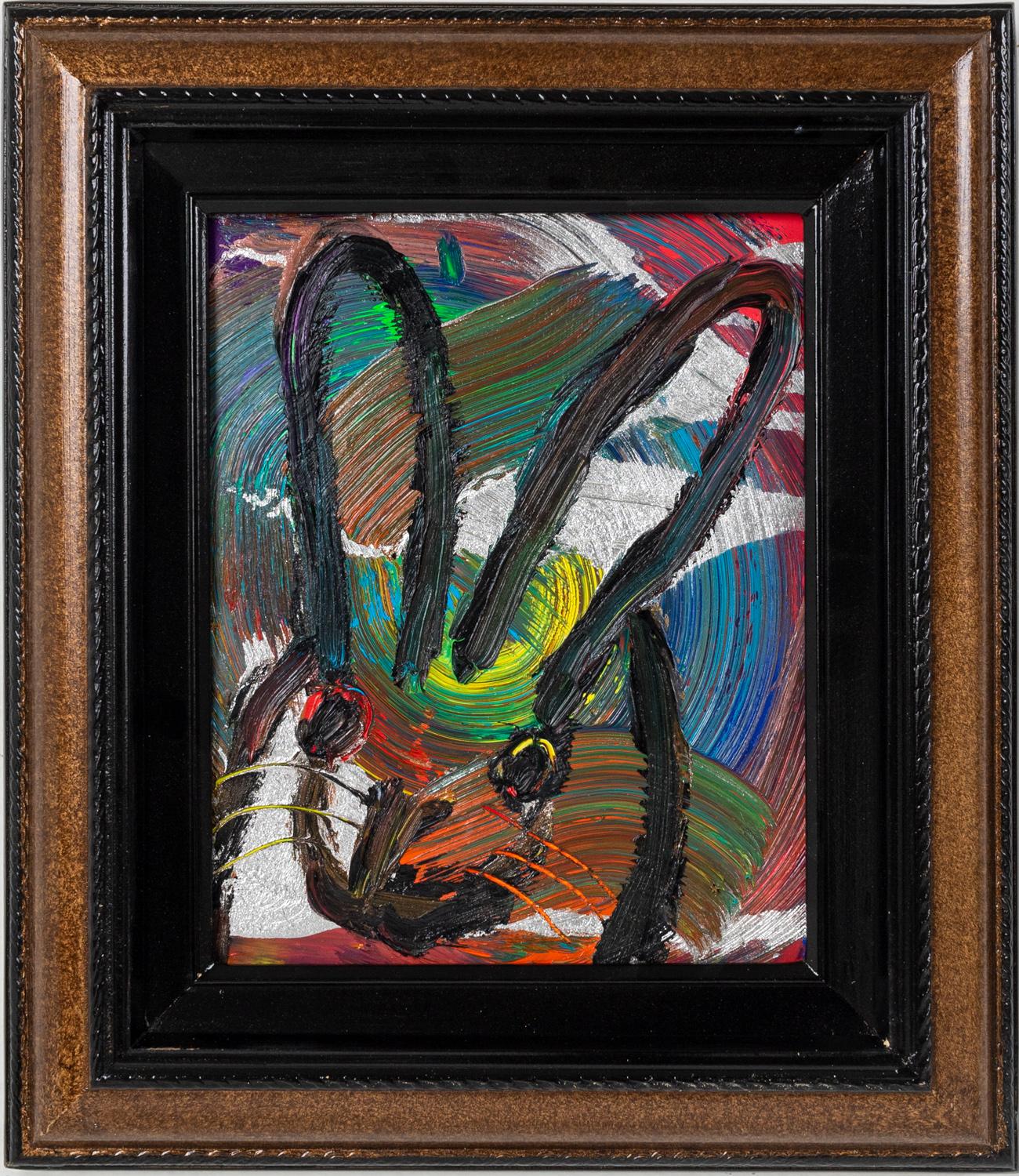 Hunt Slonem Figurative Painting - Charles "Bunny Painting" Original Multi-Colored Oil Painting in Vintage Frame