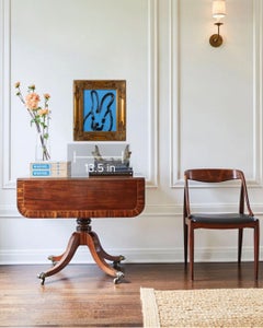 Charlet House, Blue Bunny Painting, Oil on Wood, Framed, Post-Modern