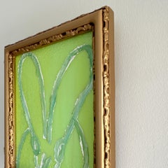 Peinture lapin chartreuse, huile sur panneau de bois, encadrée, 2026, Pop Art