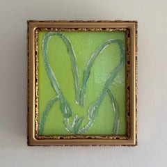 Peinture lapin chartreuse, huile sur panneau de bois, encadrée, 2026, Pop Art