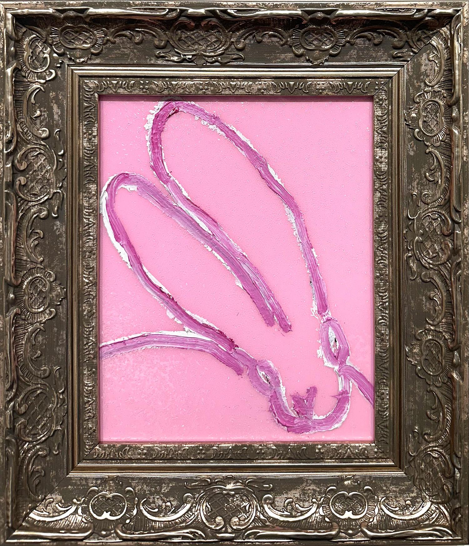 "Cherry Bloom" Coniglietto su sfondo di polvere di diamante Pink Diamond Pittura a olio con cornice