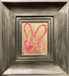 "Cherry Hill" Pink and White Bunny on Gold Background with Diamond Dust