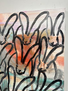 "Chinensis la semaine prochaine" Lapins noirs sur fond multicolore avec or et argent