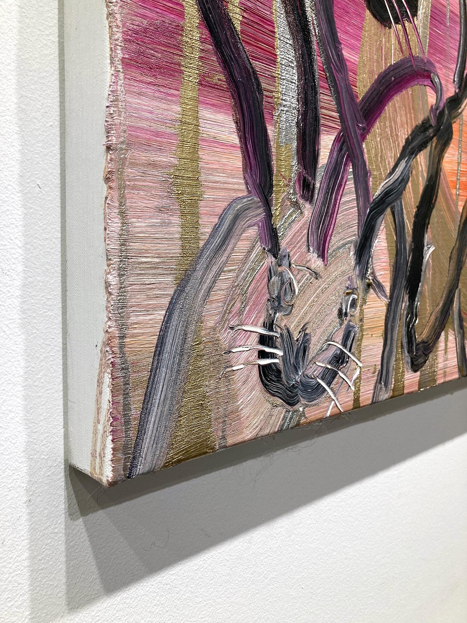 „Chinensis Picul Rabbit“ Mehrfarbig auf Gold & Silber Ölgemälde auf Leinwand im Angebot 8