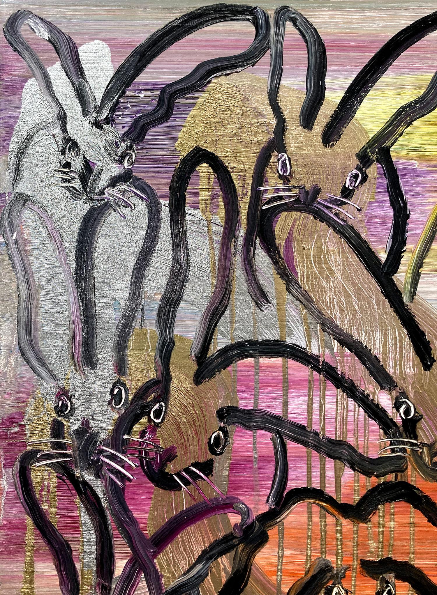 „Chinensis Picul Rabbit“ Mehrfarbig auf Gold & Silber Ölgemälde auf Leinwand – Painting von Hunt Slonem