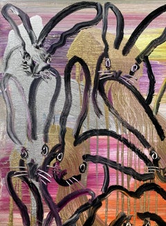 "Chinensis Picul Rabbit" Multicolor on Gold & Silver Oil Painting on Canvas