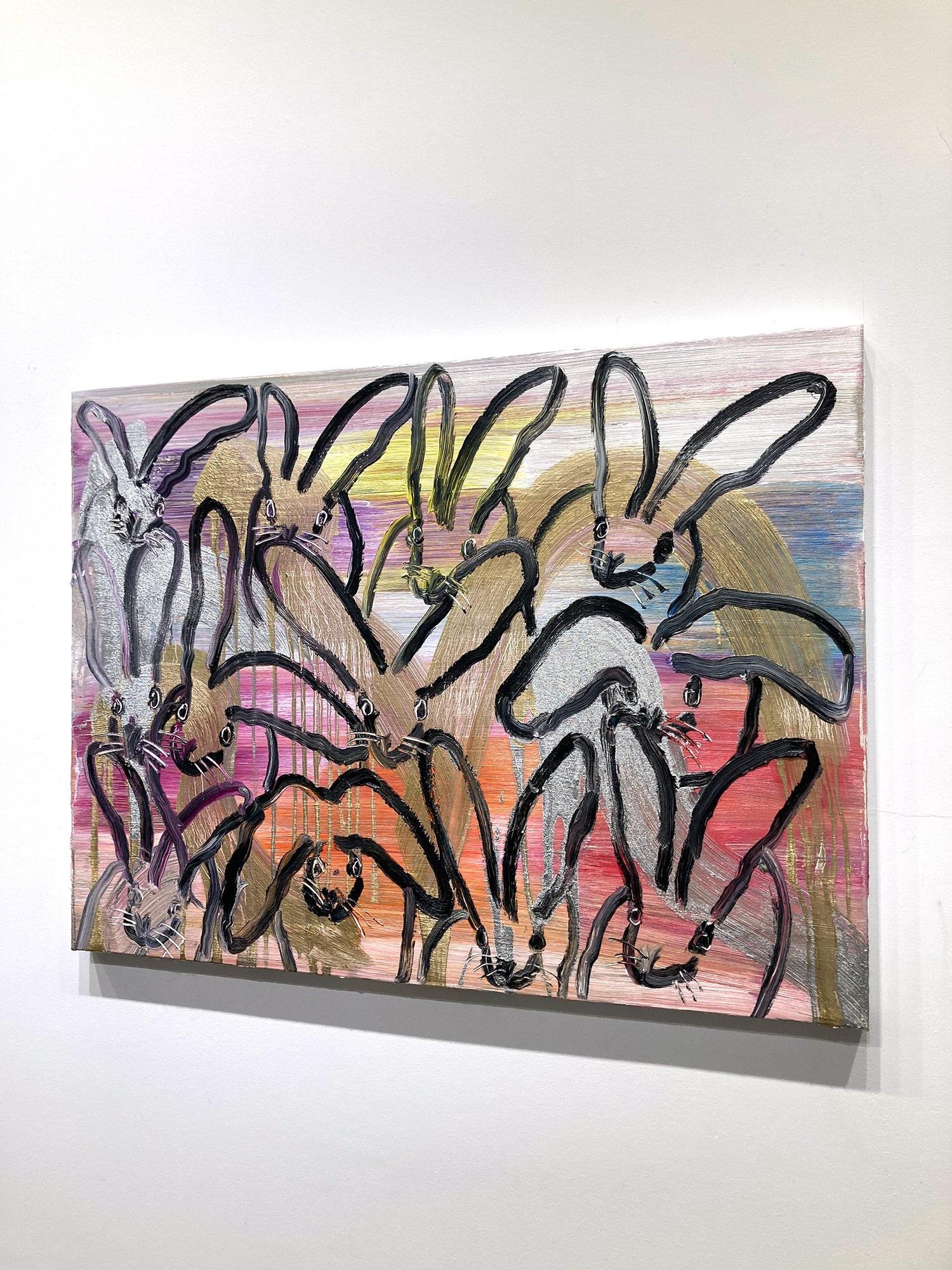 „Chinensis Picul Rabbit“ Mehrfarbig auf Gold & Silber Ölgemälde auf Leinwand im Angebot 15