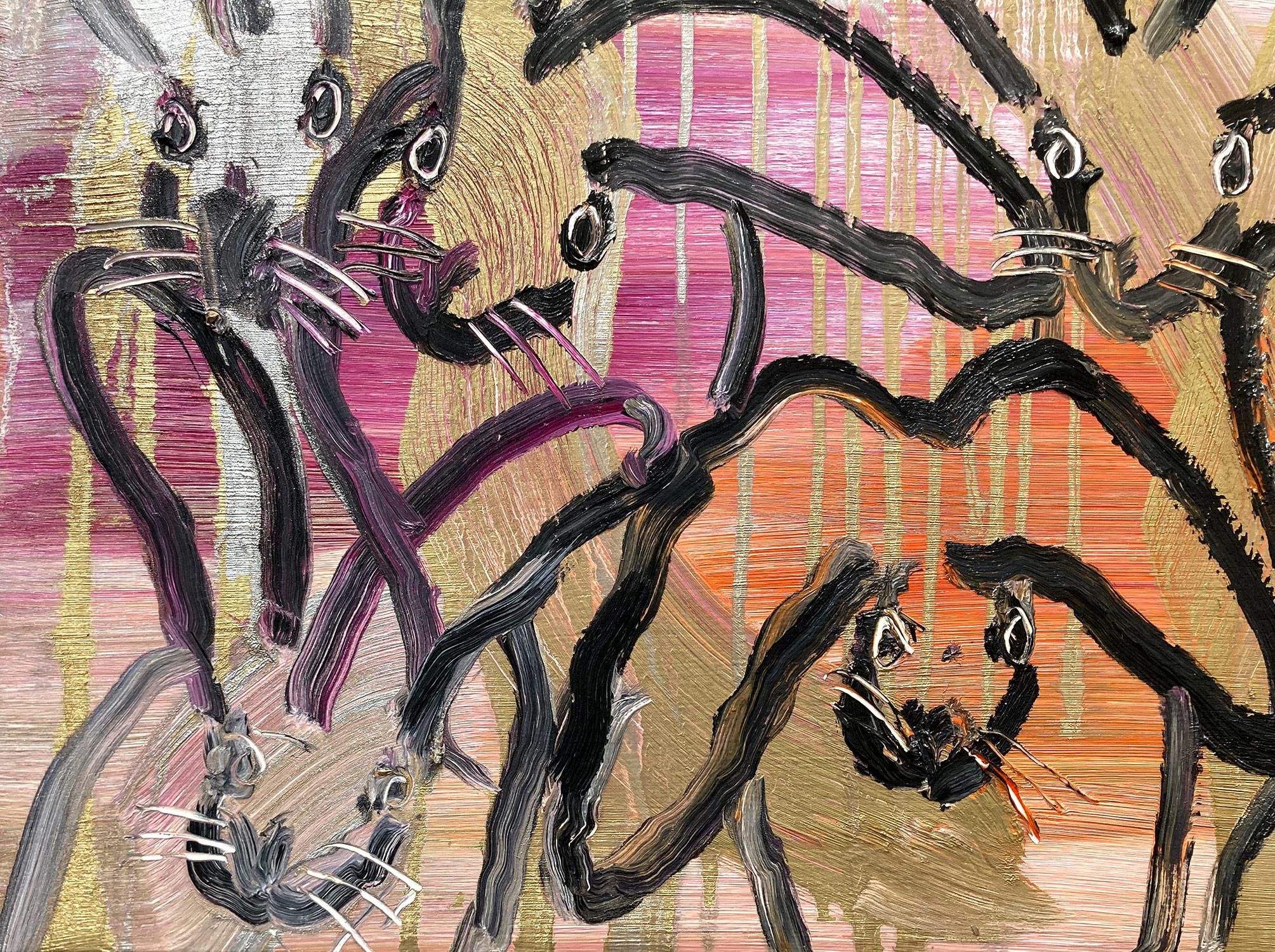 „Chinensis Picul Rabbit“ Mehrfarbig auf Gold & Silber Ölgemälde auf Leinwand (Neue Wilde), Painting, von Hunt Slonem