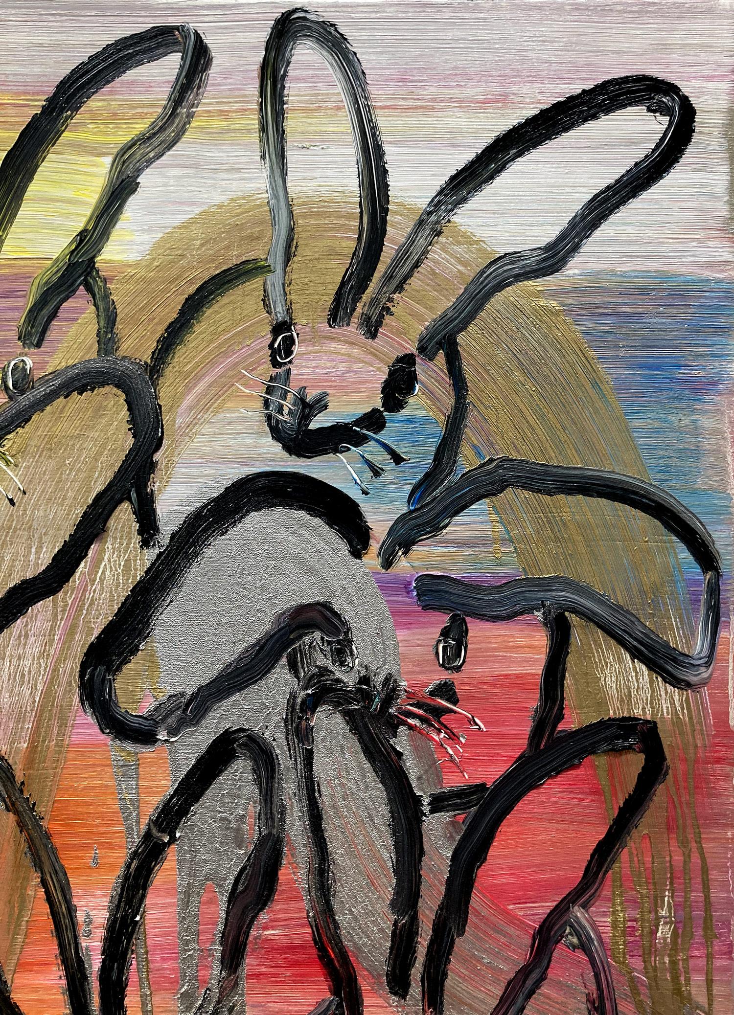 „Chinensis Picul Rabbit“ Mehrfarbig auf Gold & Silber Ölgemälde auf Leinwand (Braun), Abstract Painting, von Hunt Slonem