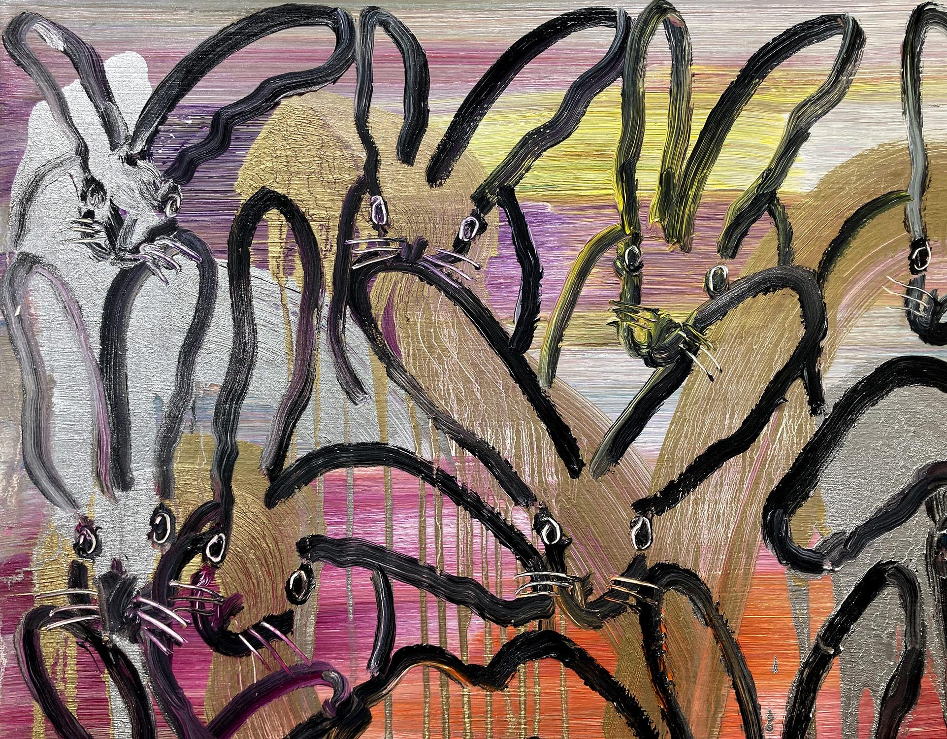 „Chinensis Picul Rabbit“ Mehrfarbig auf Gold & Silber Ölgemälde auf Leinwand im Angebot 2
