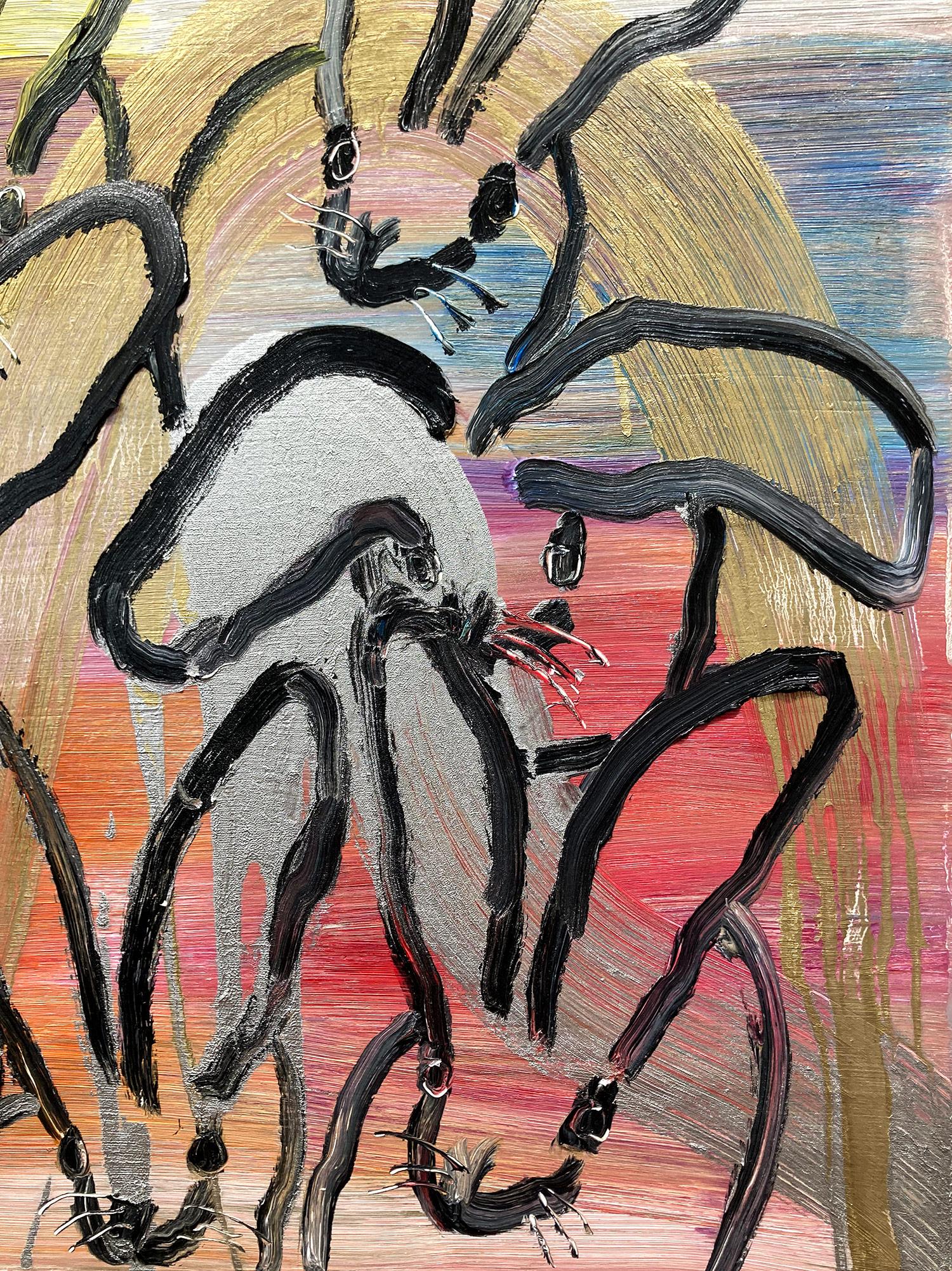 „Chinensis Picul Rabbit“ Mehrfarbig auf Gold & Silber Ölgemälde auf Leinwand im Angebot 4