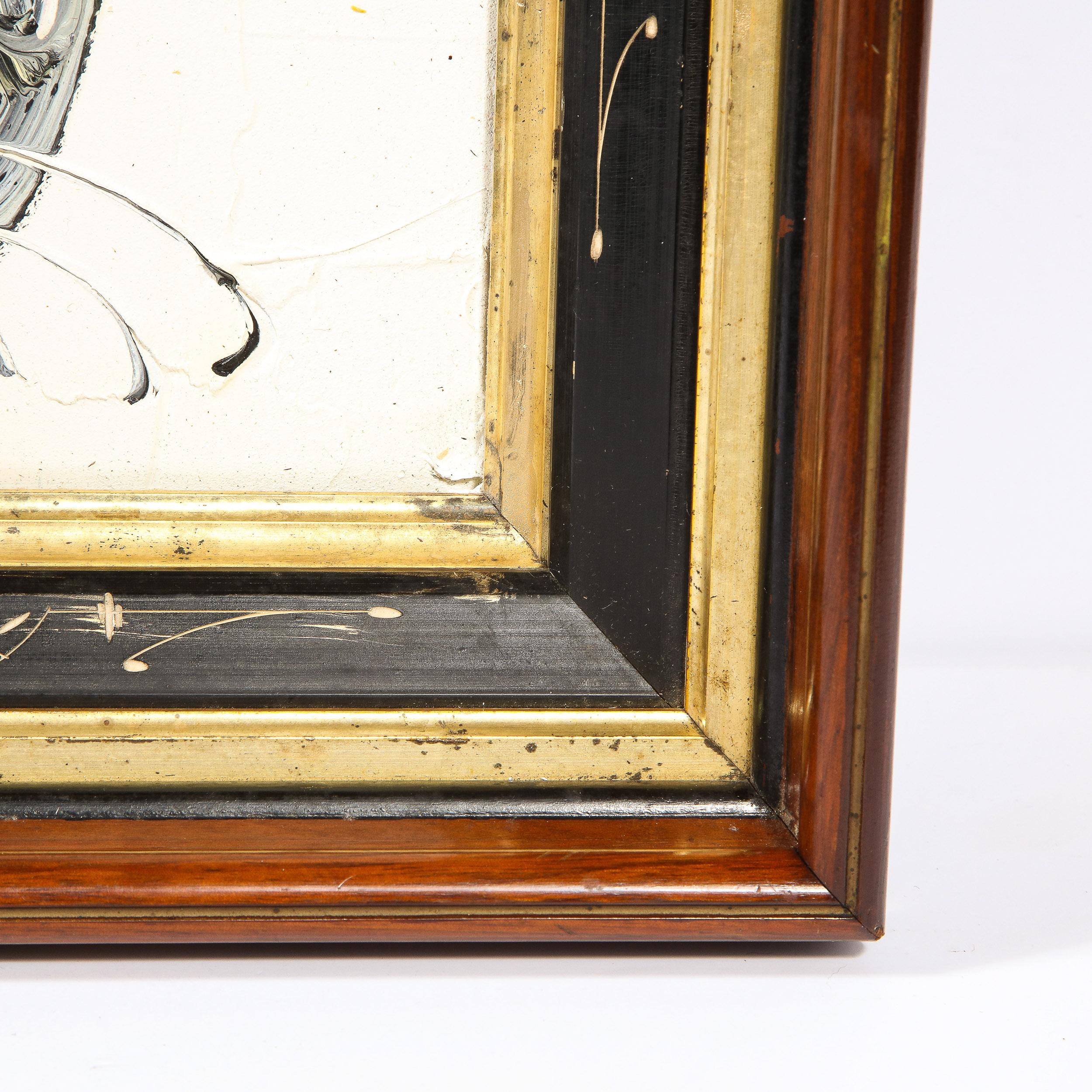 Questo quadro stravagante e sofisticato è stato realizzato dallo stimato pittore contemporaneo Hunt Slonem nel 2014. Presenta un coniglio stilizzato di profilo, reso con pennellate sciolte ed espressive in bianco e nero. Audace, grafico e