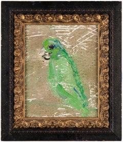 Classic Hunt Slonem "Untitled" Grüner Amazonas-Vogel auf Gold