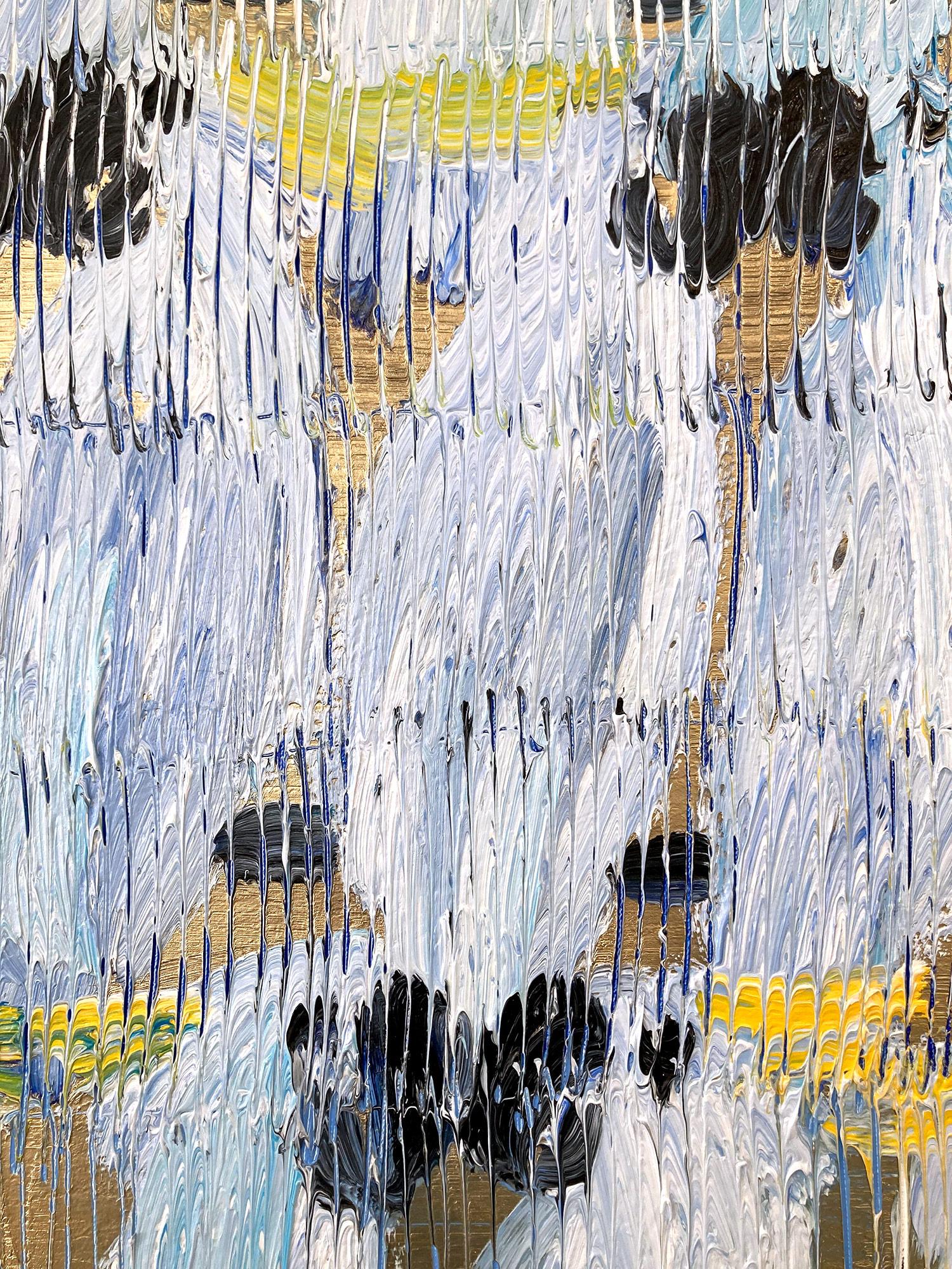 „Cockatoo Whisper Divine“ Weißer und blauer Cockatoos mit goldenem Hintergrund auf Leinwand im Angebot 5