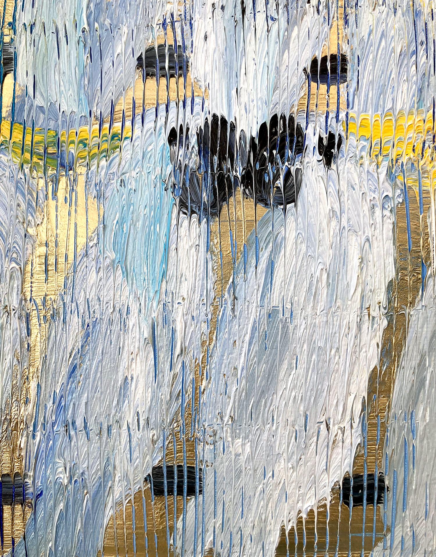 „Cockatoo Whisper Divine“ Weißer und blauer Cockatoos mit goldenem Hintergrund auf Leinwand im Angebot 3