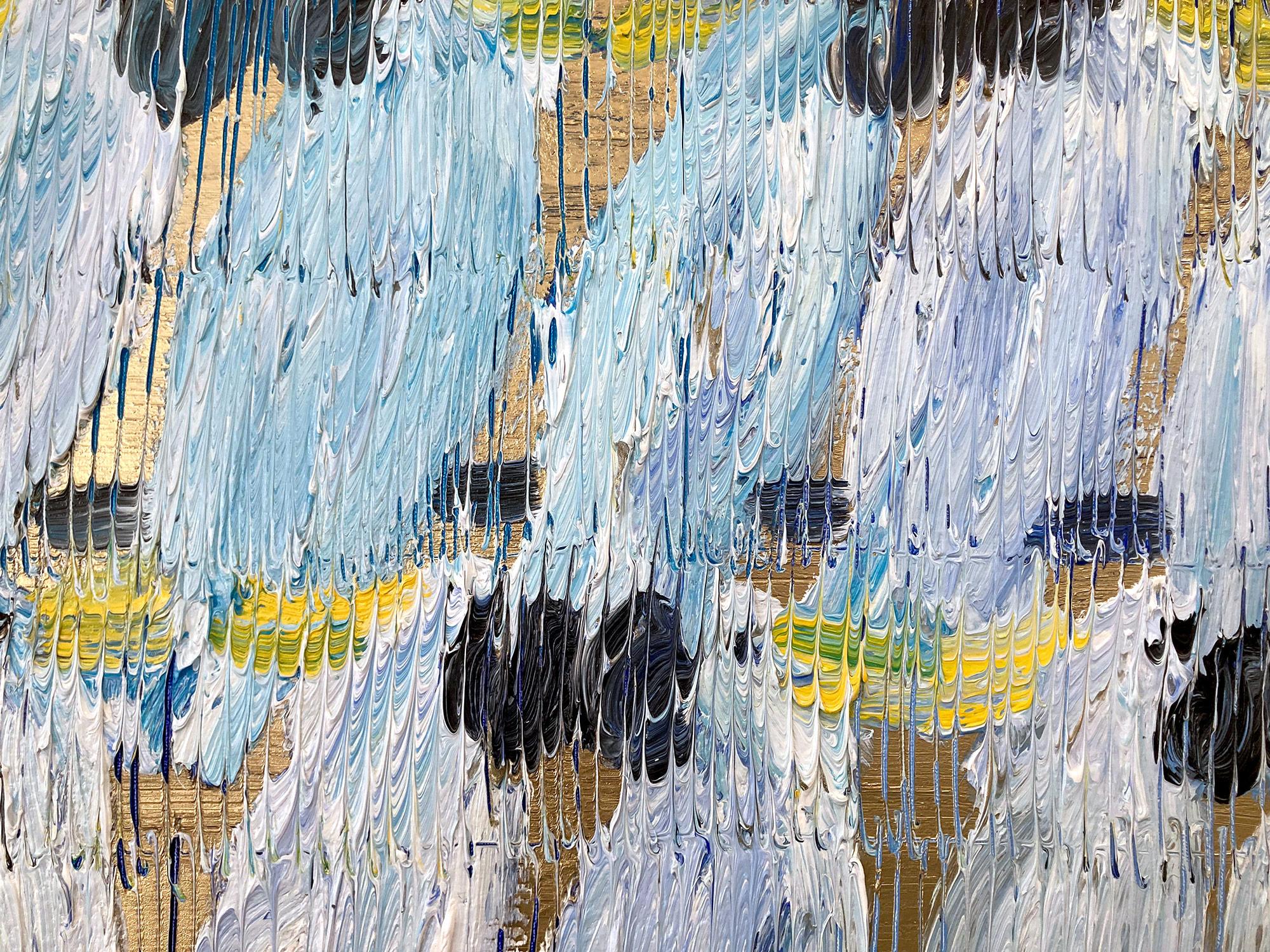 „Cockatoo Whisper Divine“ Weißer und blauer Cockatoos mit goldenem Hintergrund auf Leinwand im Angebot 4