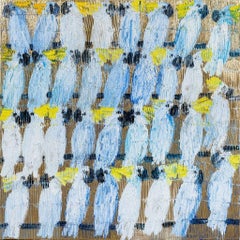 Peinture d'oiseau perché jaune/blanc Hunt Slonem Cockatoo Whisper (règne d'or)