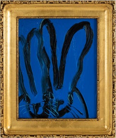 Couple "Bunny Painting" Blue Original Oil Painting in Gold Vintage Frame