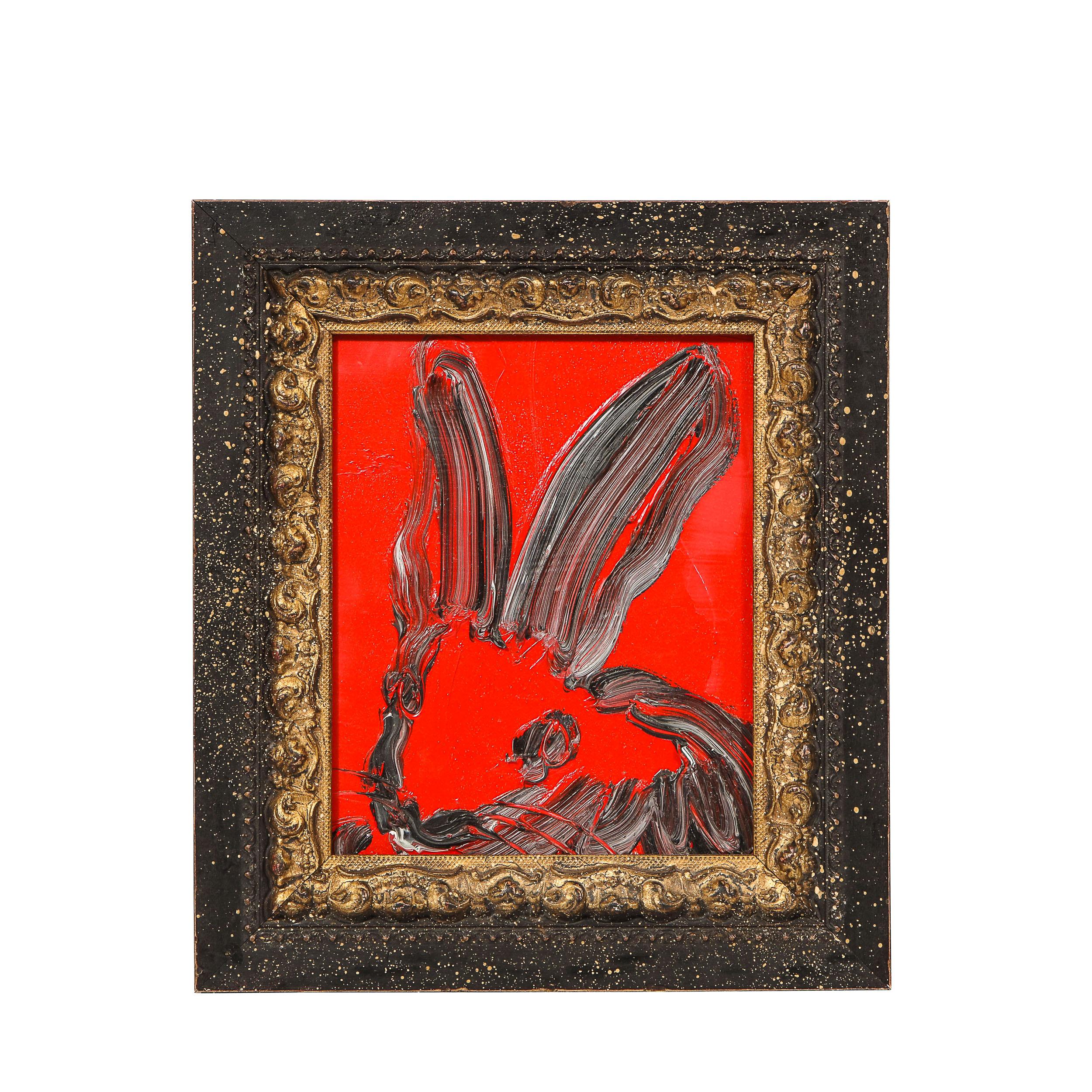 CRK 01450 (Red & Grisaille Bunny Painting) - Beige Abstract Painting by Hunt Slonem