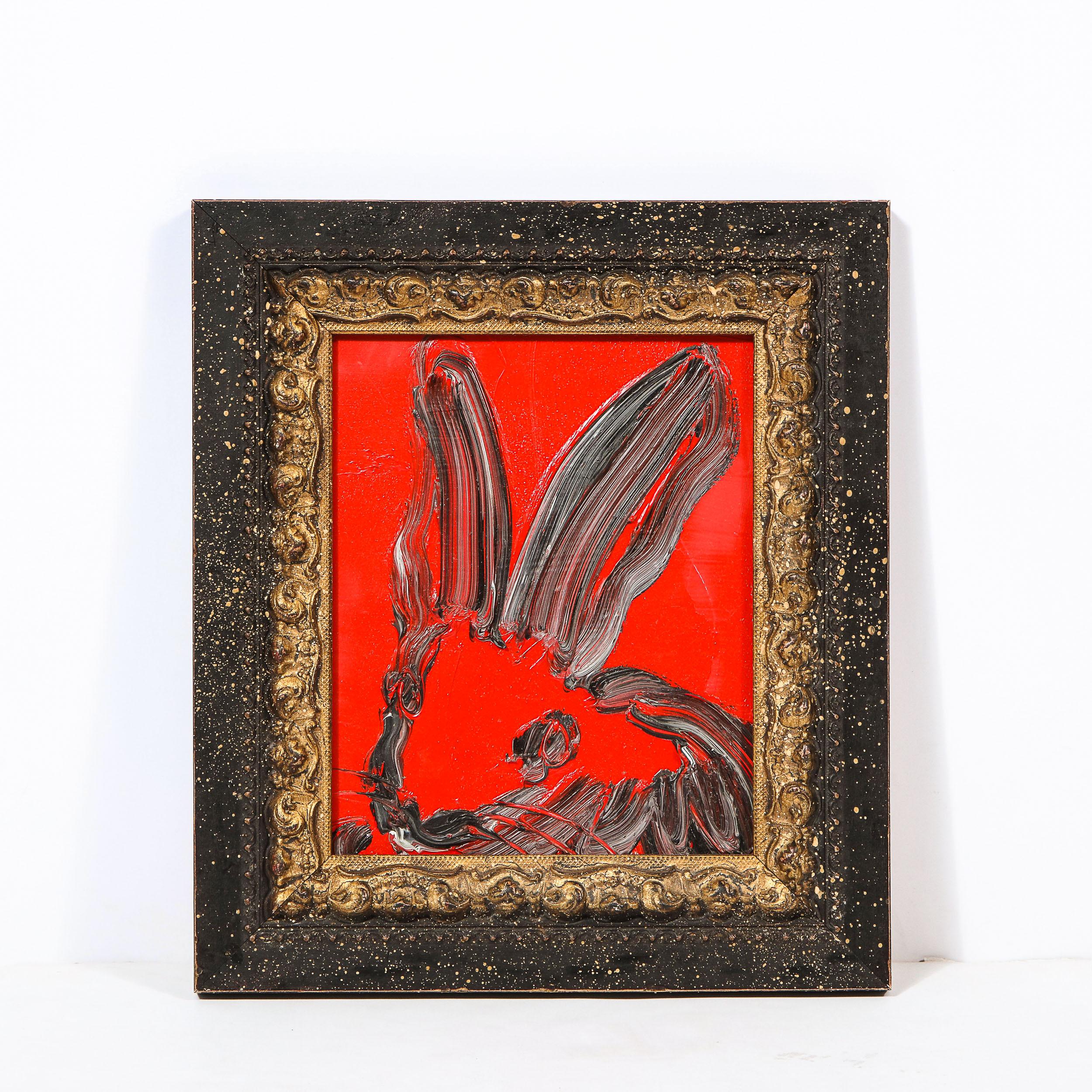 Hunt Slonem Abstract Painting - CRK 01450 (Red & Grisaille Bunny Painting)