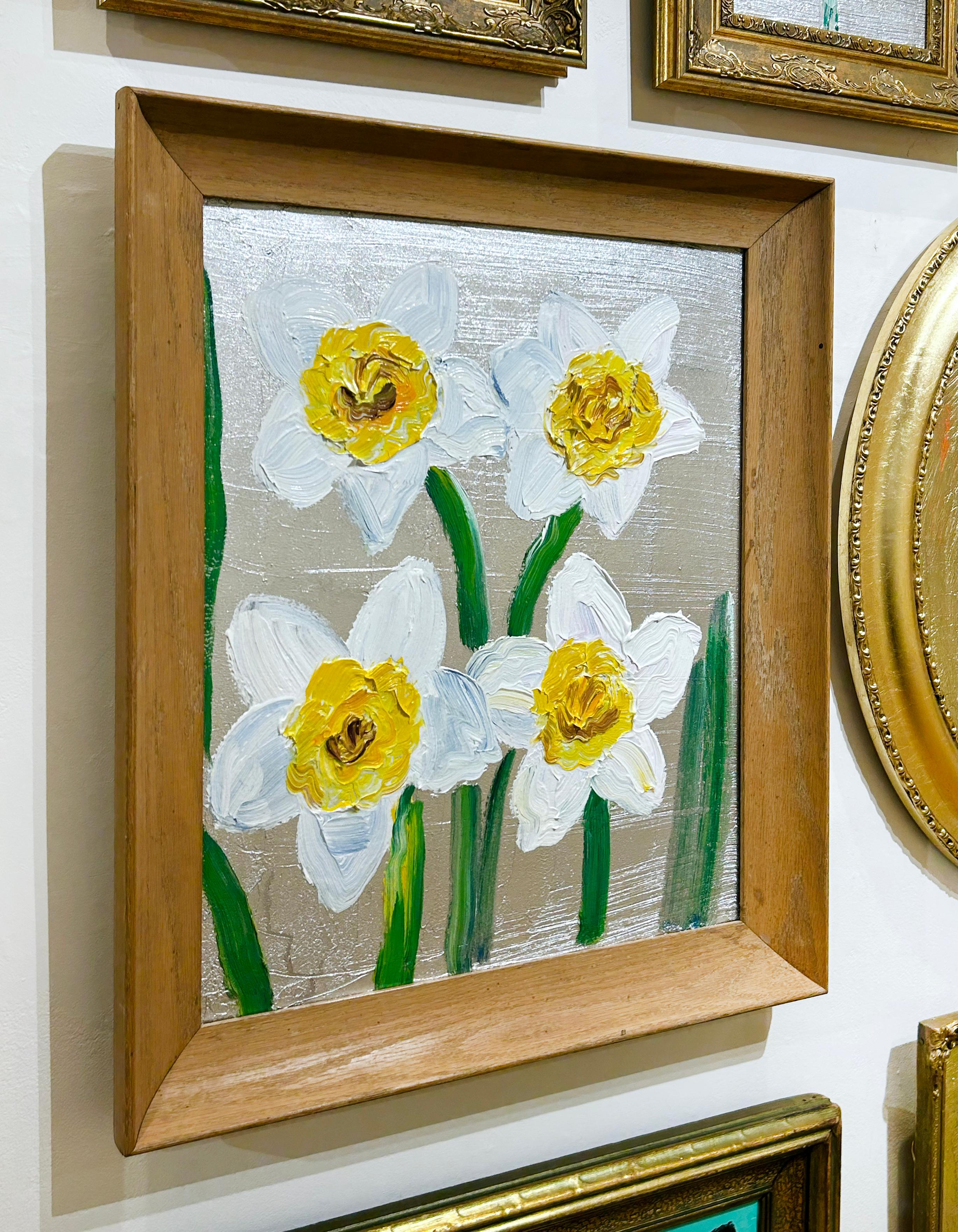 Artist:  Slonem, Hunt
Title: Daffodils
Date:  2024
Medium:  Oil on Wood
Unframed Dimensions:  20
