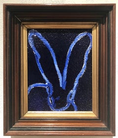 Diamond Dust Bunny Cobalt Blue, Antique Wood Frame