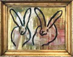 "Double Bunny" (Black Bunny on Gold Background with Multi Colored accents)