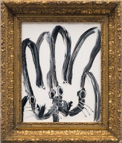Double Bunny Gregorio, Oil on Wood, Painting, Signed,  10x8 in, framed