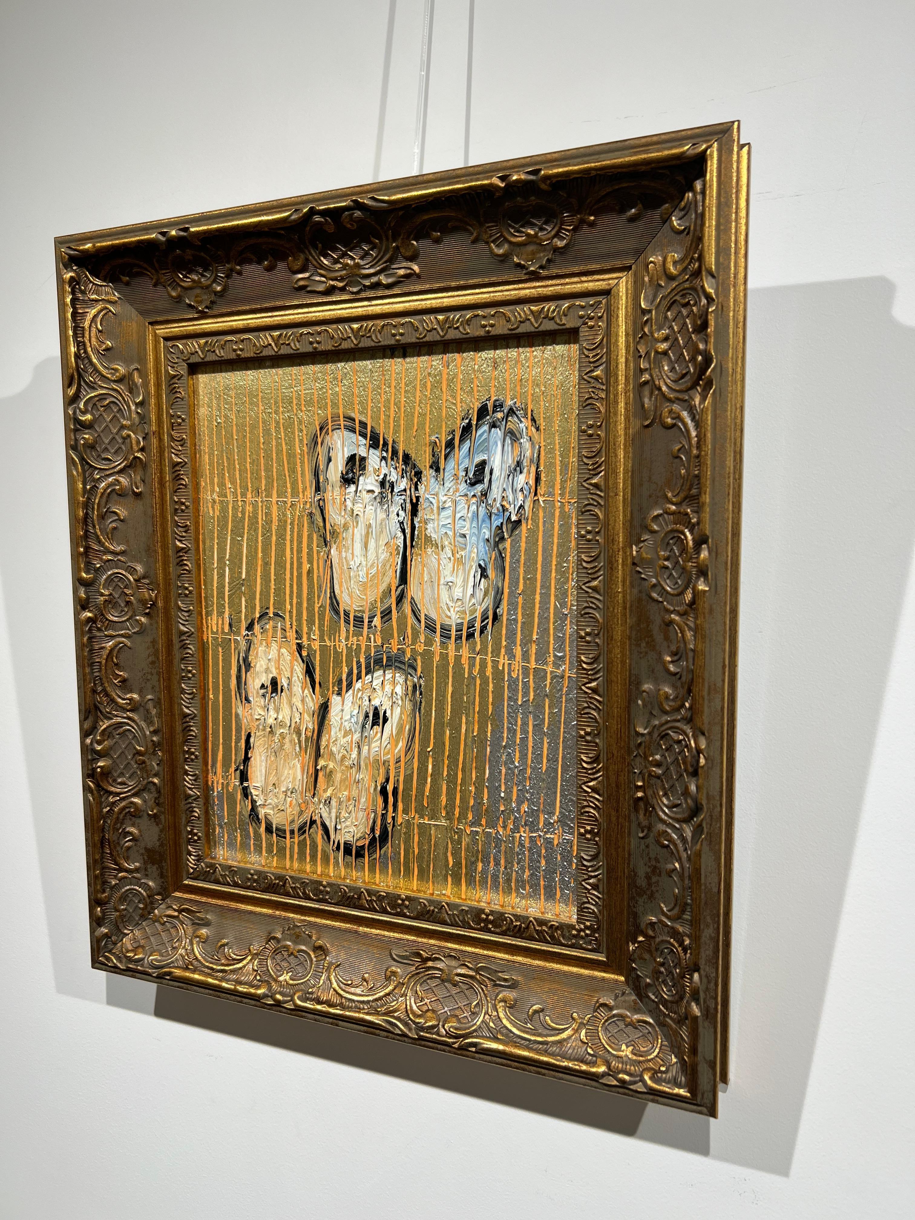 Original and unique artwork by Hunt Slonem.
Oil on wood, two scored butterflies.

Painting is framed, as seen in the images. Dimensions of the artwork with the frame: 14.5 x 12.5 inches I 40,64 x 35,56 cm
Signed Verso
Please note that Hunt Slonem