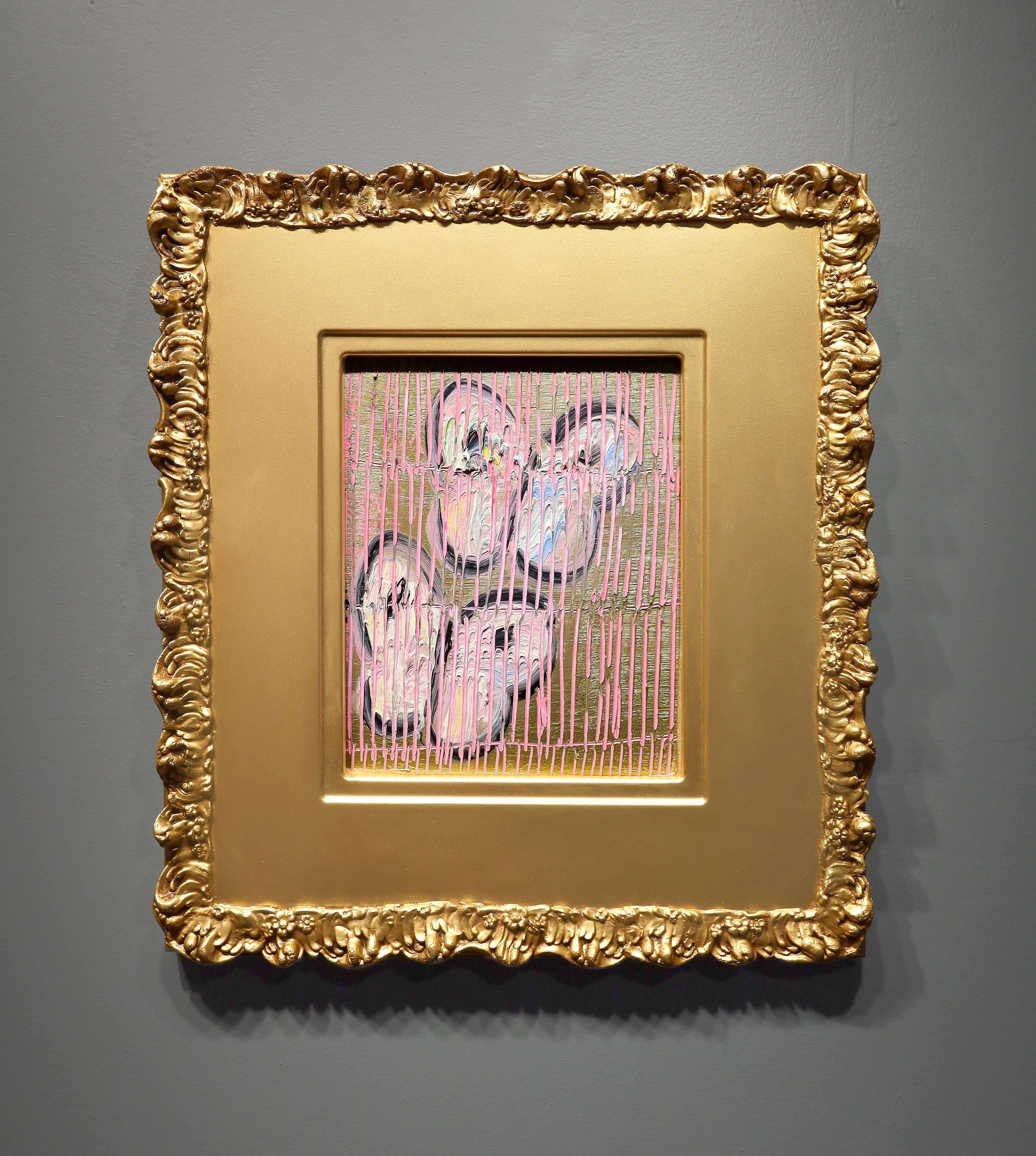 'Duet Pink Flight' è un dipinto gestuale di Hunt Slonem dedicato alle farfalle. Le farfalle si trovano in tutto il corpus di opere neo-espressioniste di Slonem. Lo sfondo del dipinto è di un brillante oro metallico, in contrasto con le ali delle
