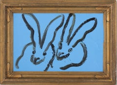 Duet- pale blue and black bunny duo painting by hunt slonem