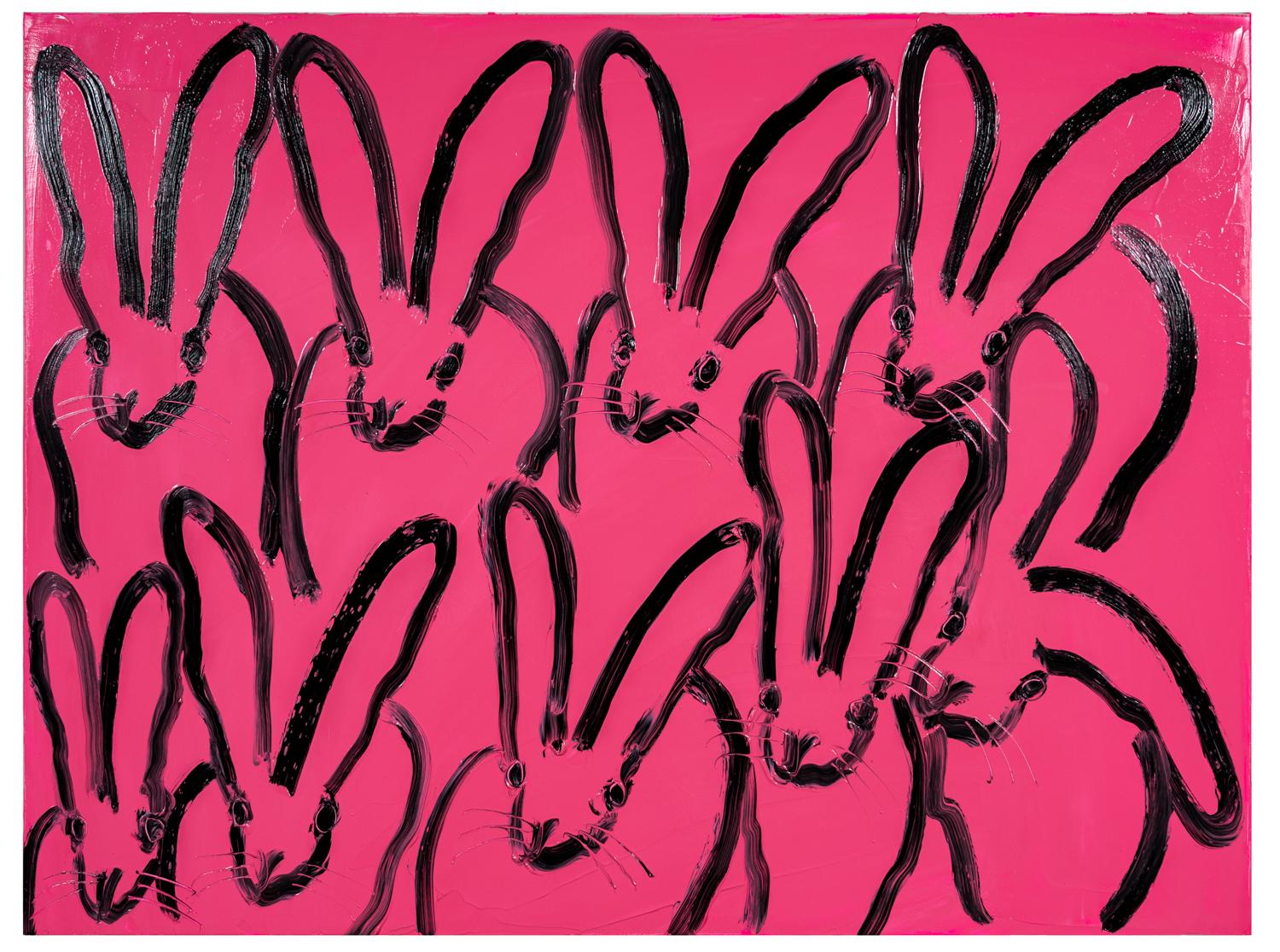 Hunt Slonem Animal Painting – Atemberaubendes Original-Ölgemälde „Bunny Painting“, Neon Savannahs 