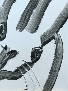 "Fare Well" (Black Outlined Bunny on Light Blue Background) Oil Painting
