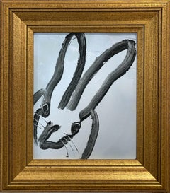 "Fare Well" (Black Outlined Bunny on Light Blue Background) Oil Painting