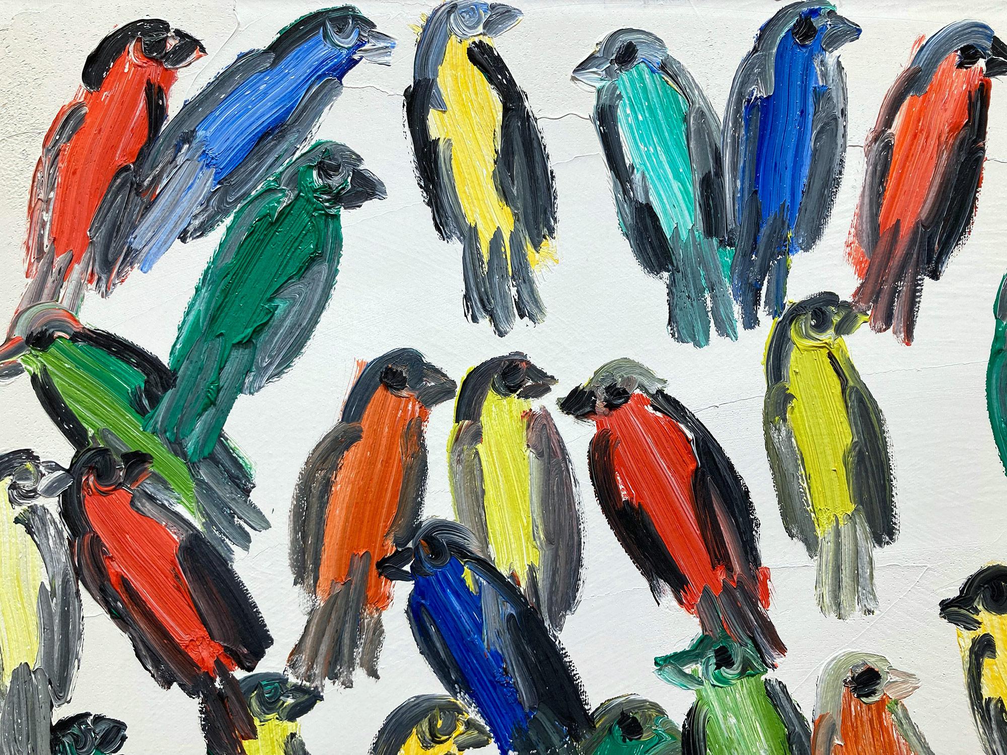 Peinture à l'huile sur toile « Fives », oiseaux multicolores avec fond blanc - Néo-expressionnisme Painting par Hunt Slonem