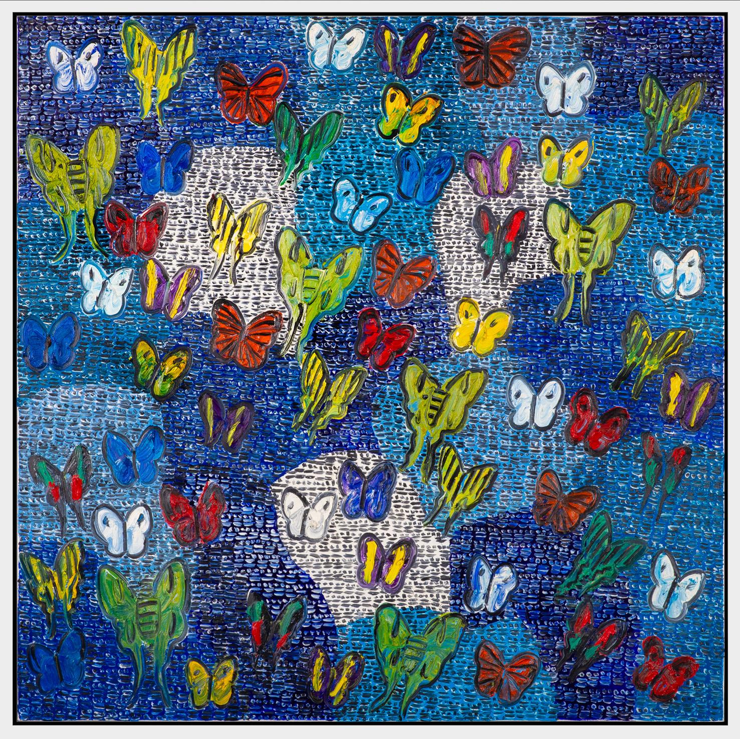 Dipinto unico 'Fly By Morning Cloak - Painting di Hunt Slonem