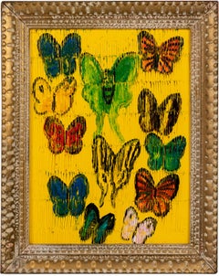 Hunt Slonem "Fritillary & Viceroy" Textured Yellow with Multicolored Butterflies