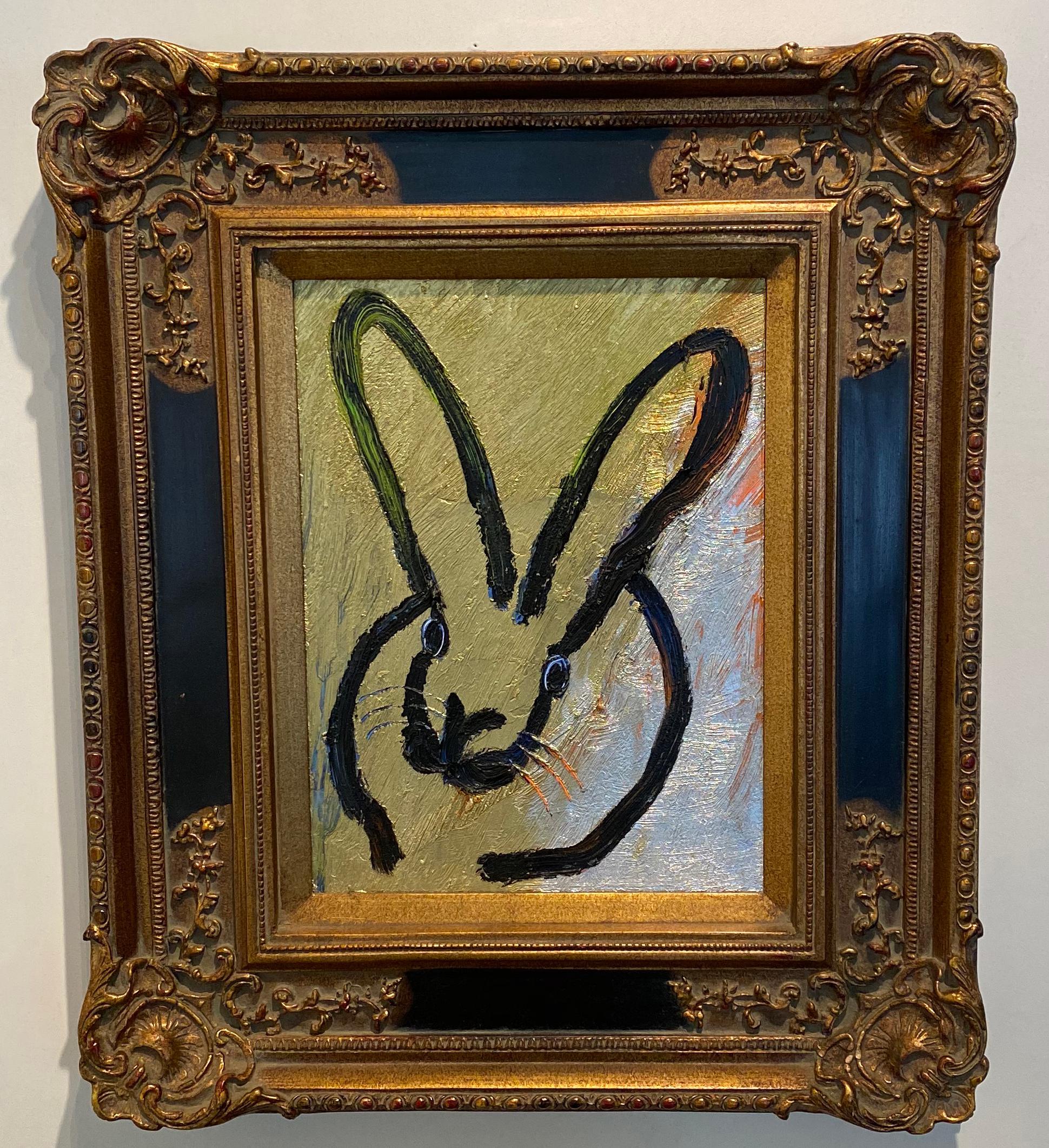 Full Moon- gold and black gestural bunny by neo-expressionist Hunt Slonem 1