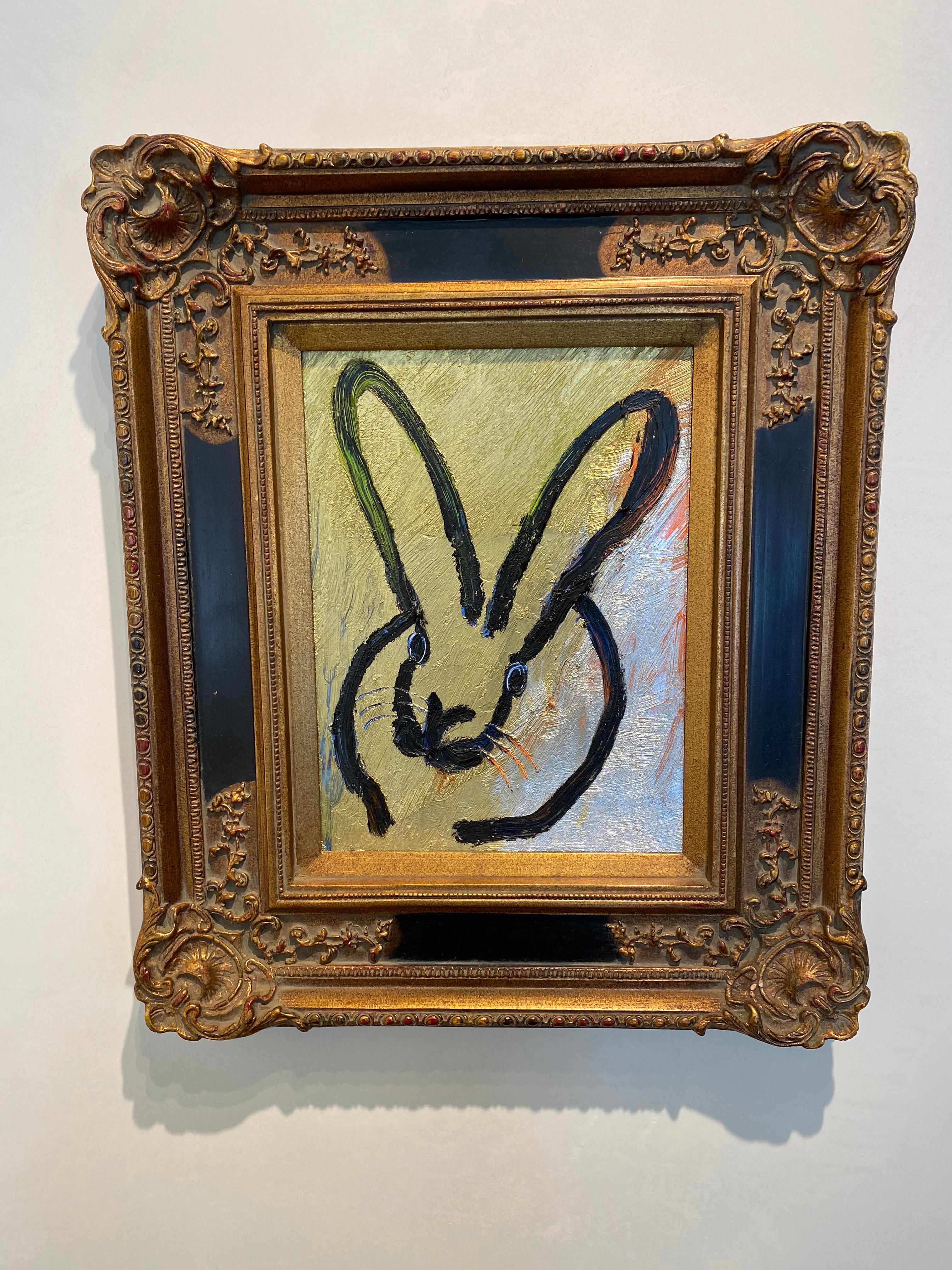 Full Moon- gold and black gestural bunny by neo-expressionist Hunt Slonem 2