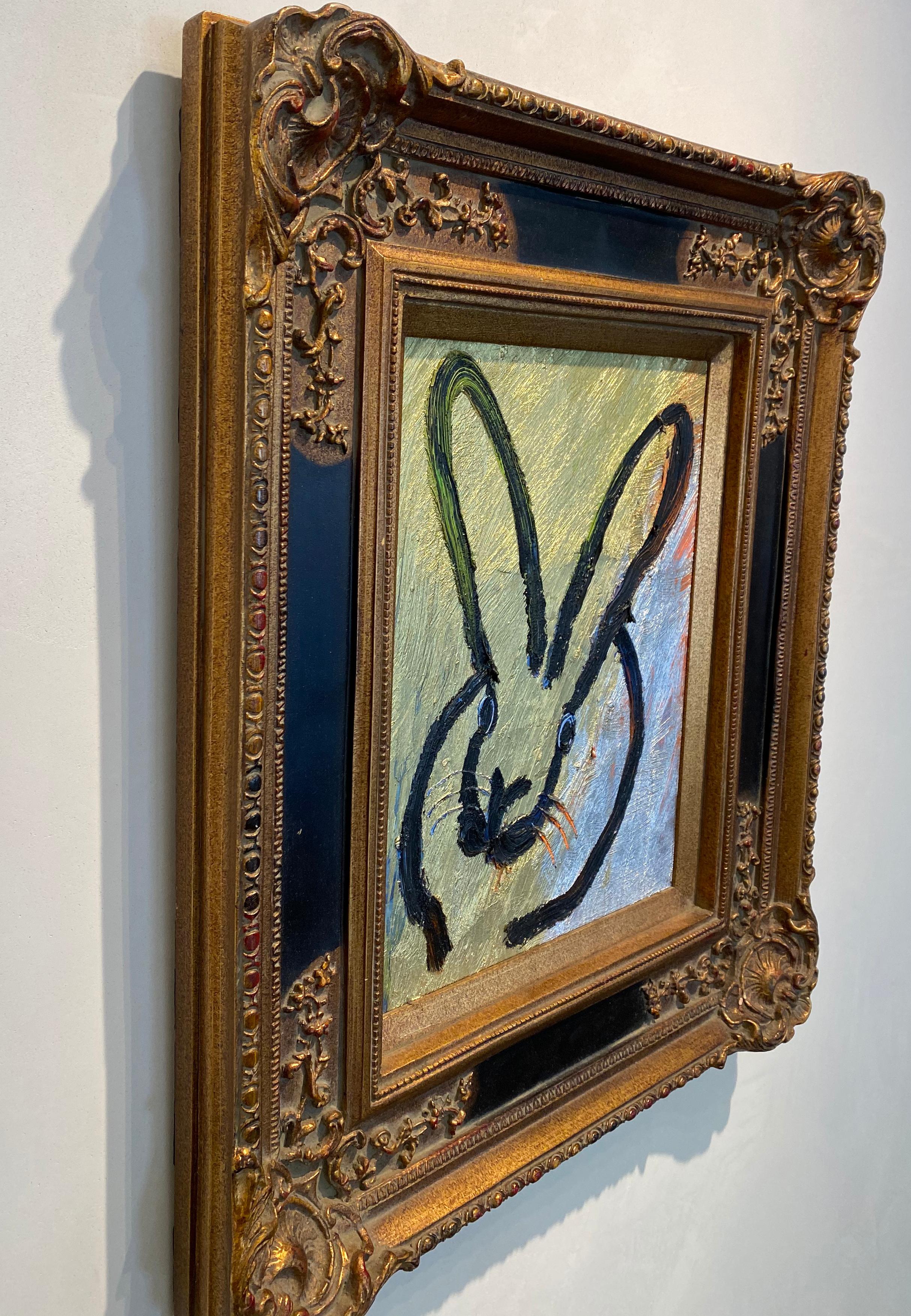 Full Moon- gold and black gestural bunny by neo-expressionist Hunt Slonem 3