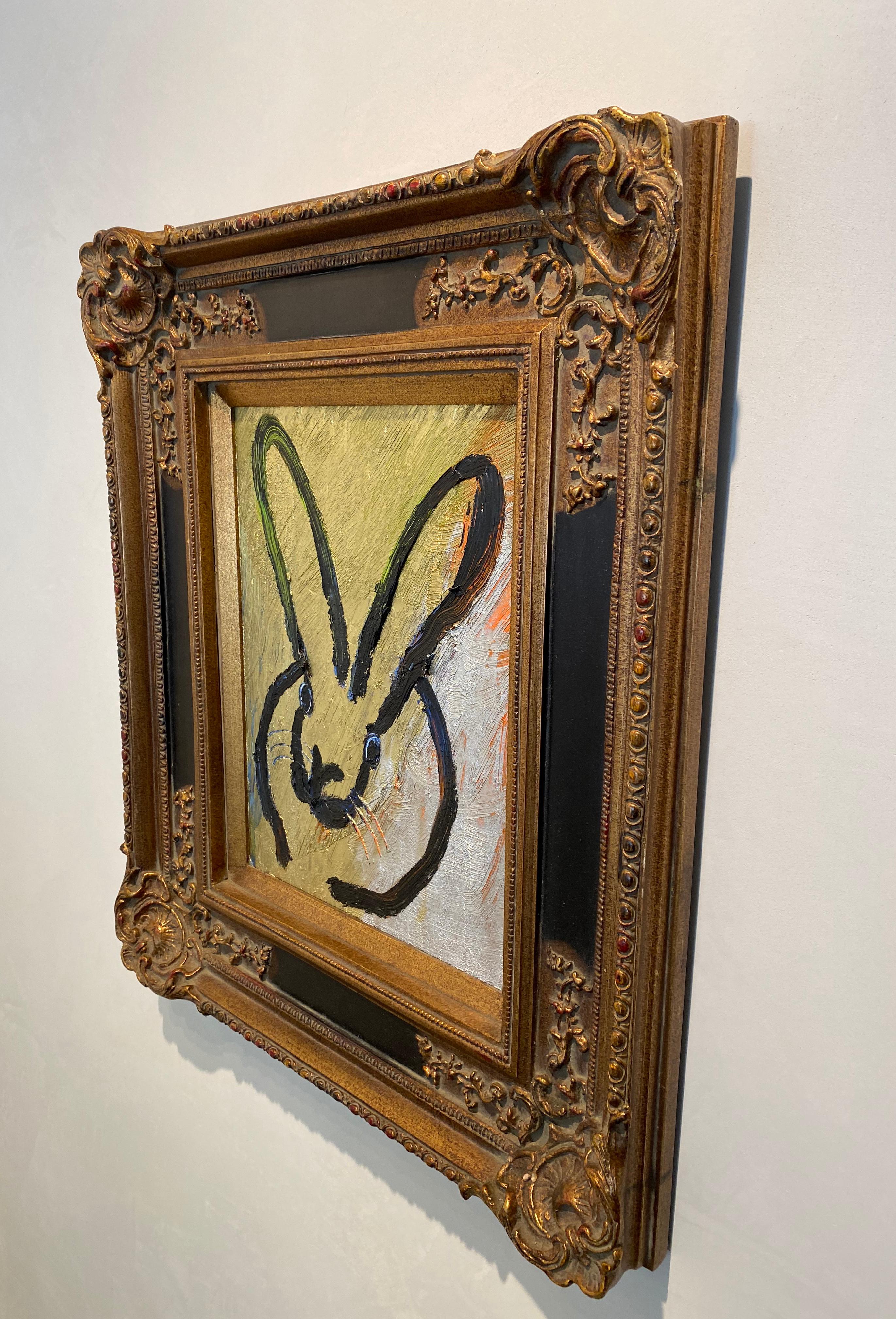 Full Moon- gold and black gestural bunny by neo-expressionist Hunt Slonem 4