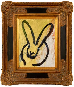 Full Moon- gold and black gestural bunny by neo-expressionist Hunt Slonem