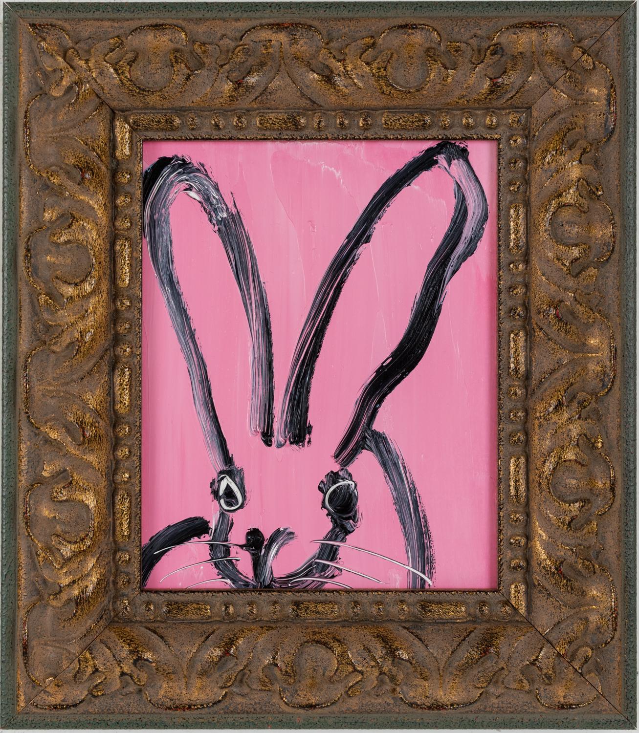 Hunt Slonem Animal Painting - Gabriella "Bunny Painting" Colorful and Fun Framed Oil Painting in Vintage Frame