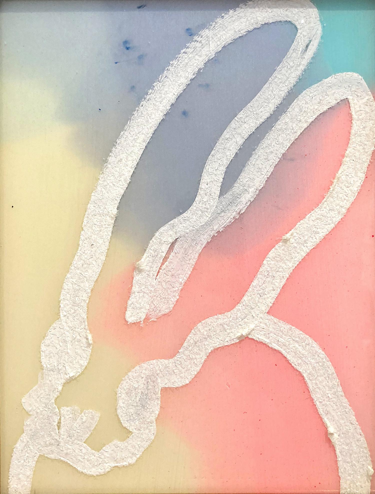 „Glisten Series“ Bunny auf buntem Diamantenstaubgrund, Ölgemälde, gerahmt – Painting von Hunt Slonem