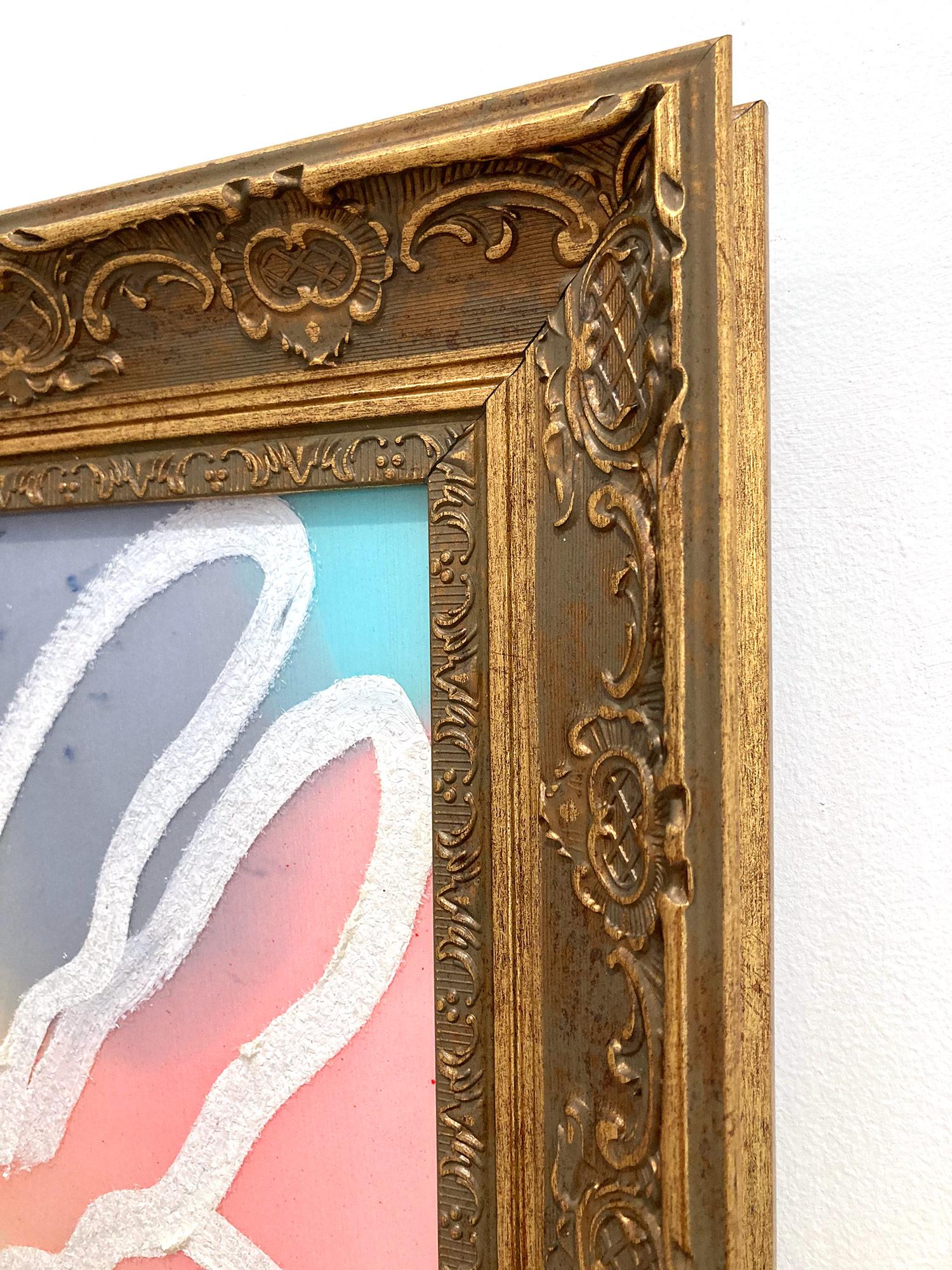 „Glisten Series“ Bunny auf buntem Diamantenstaubgrund, Ölgemälde, gerahmt im Angebot 1