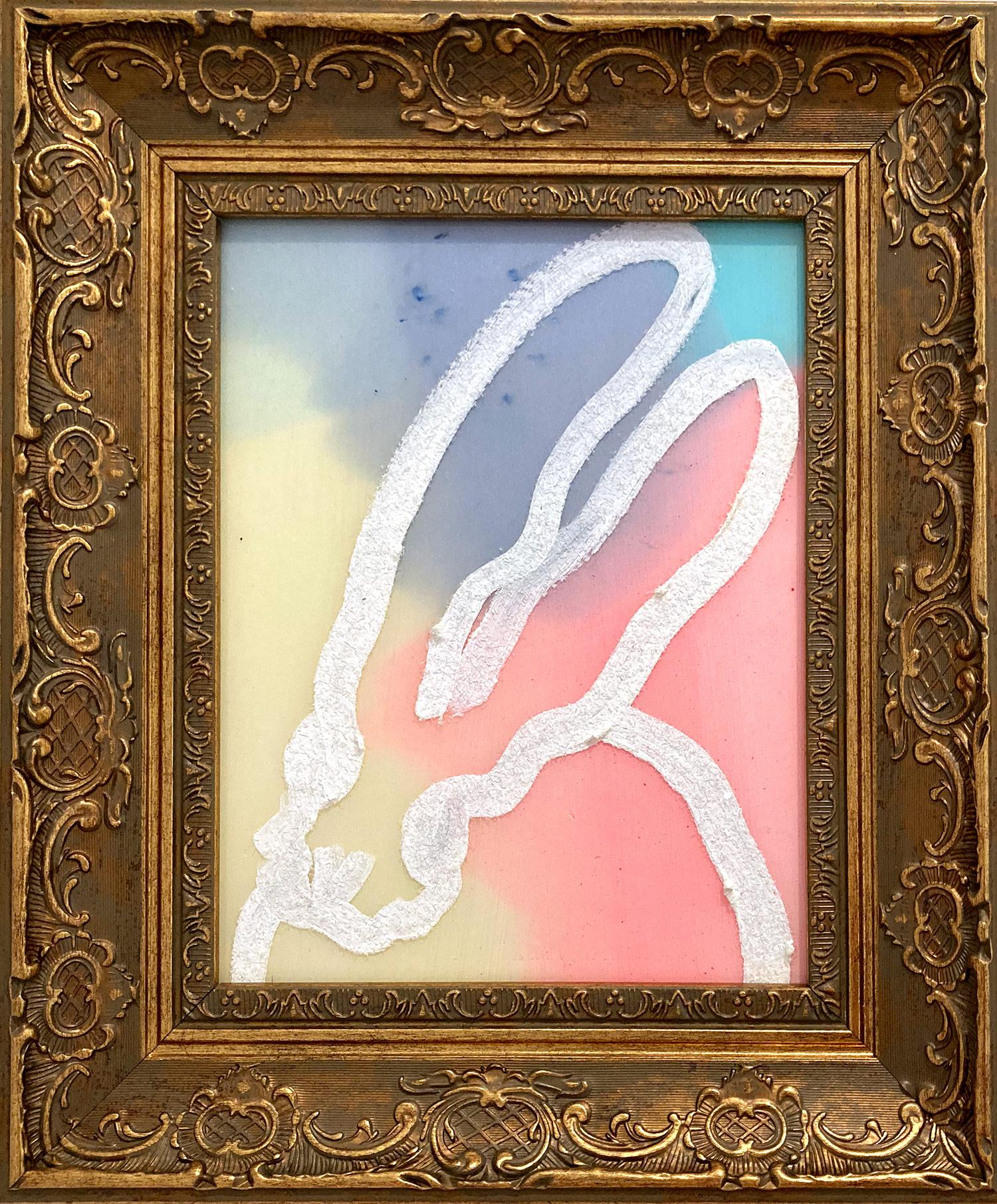 "Glisten Series" Bunny on Colorful Diamond Dust Background Oil Painting Framed