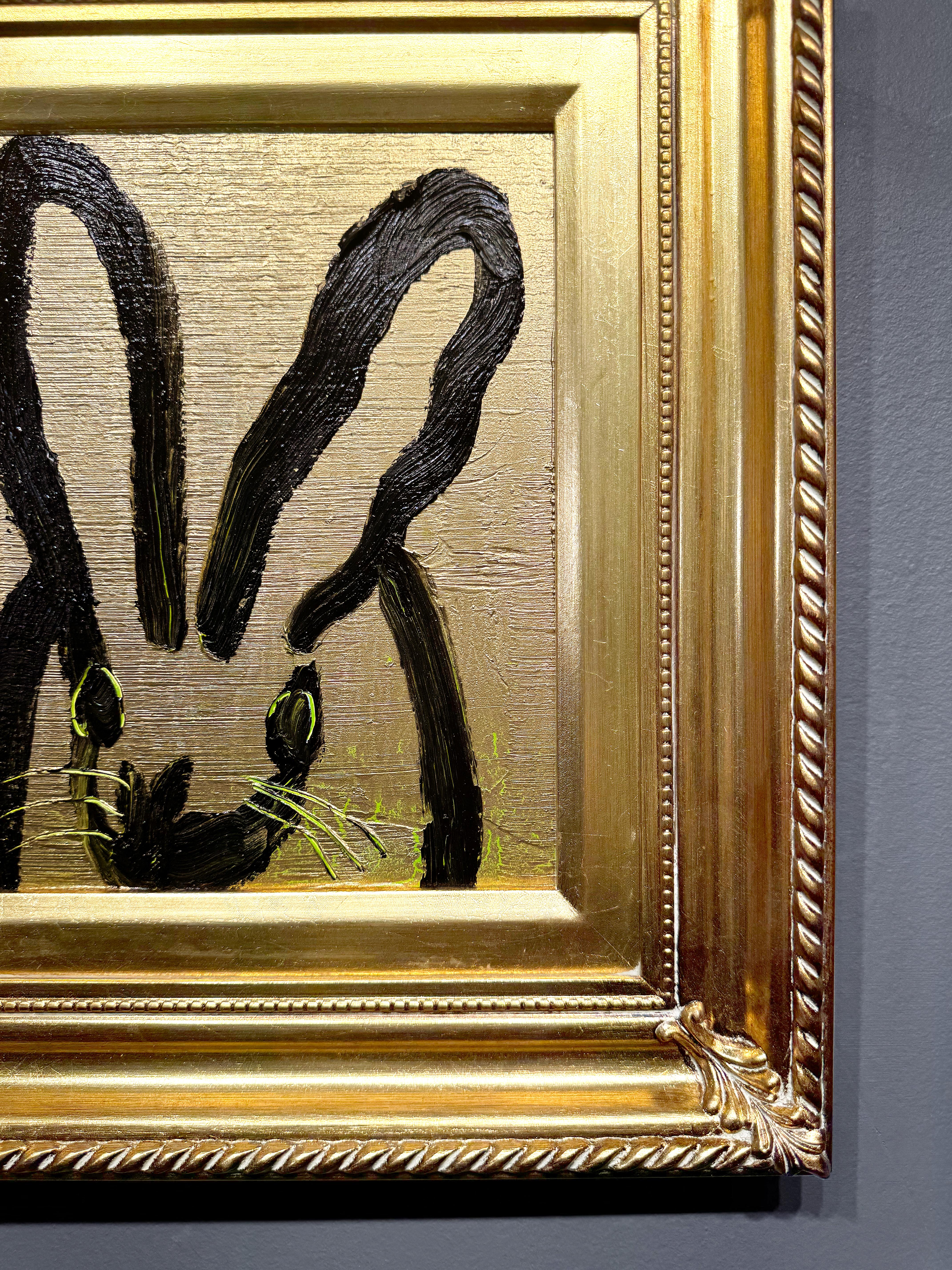 'Gold and Yellow Bunny' Unique painting - Painting by Hunt Slonem