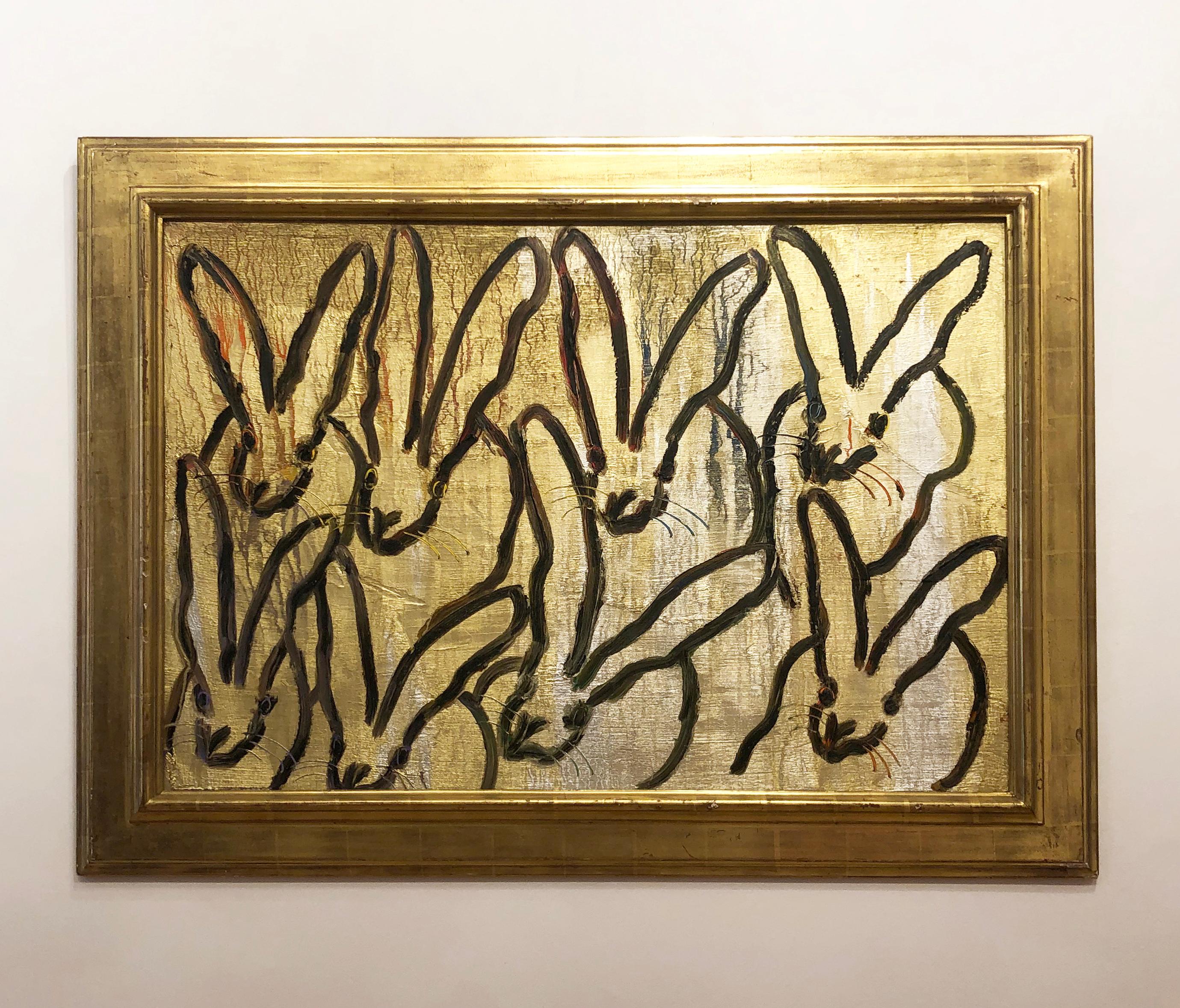 Gold (Bunnies) - Painting by Hunt Slonem