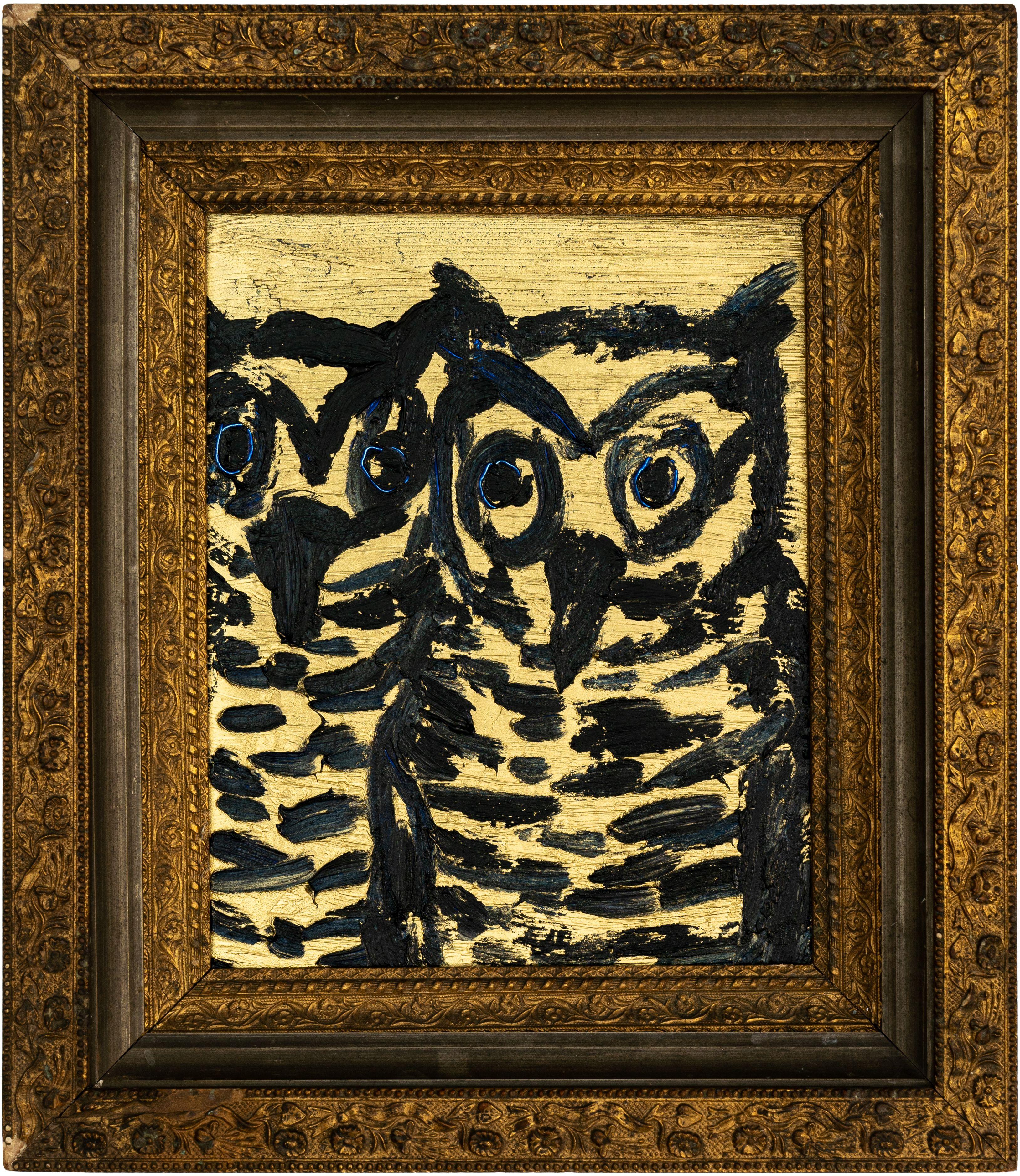 Hunt Slonem Animal Painting – Gold-Eulen