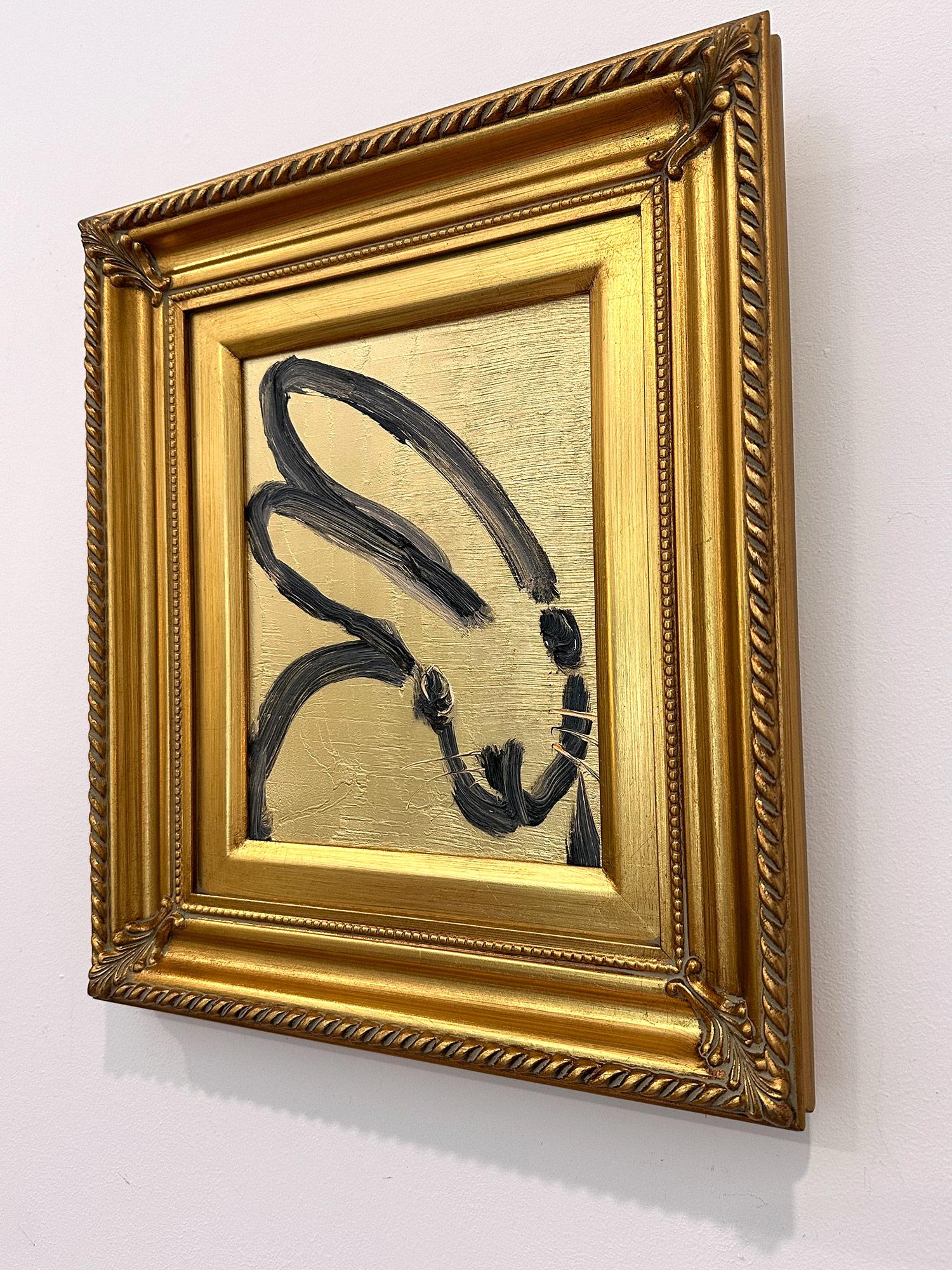 „Goldener Traum“, schwarzer Umriss, Bunny auf goldenem Hintergrund, Ölgemälde, gerahmt im Angebot 5